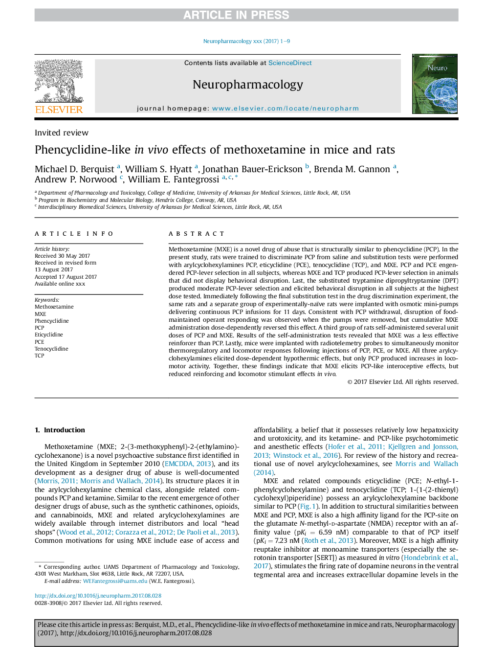 Phencyclidine-like inÂ vivo effects of methoxetamine in mice and rats