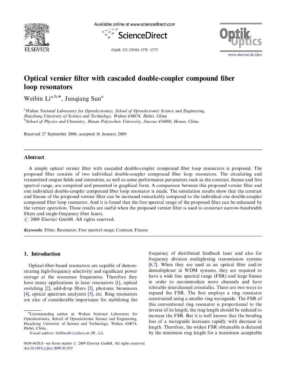 Optical vernier filter with cascaded double-coupler compound fiber loop resonators