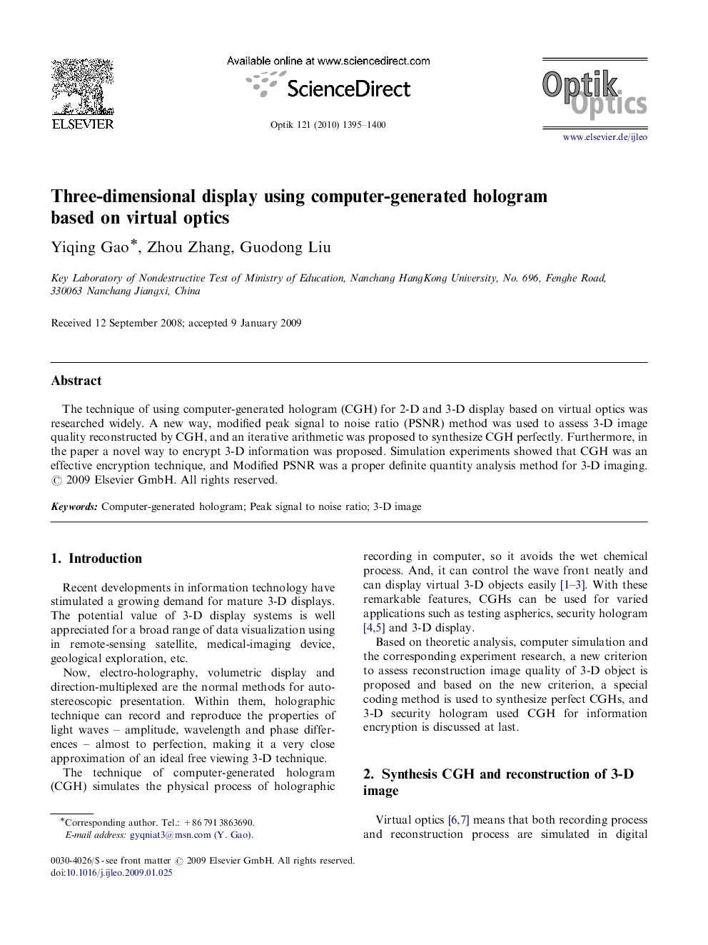 Three-dimensional display using computer-generated hologram based on virtual optics