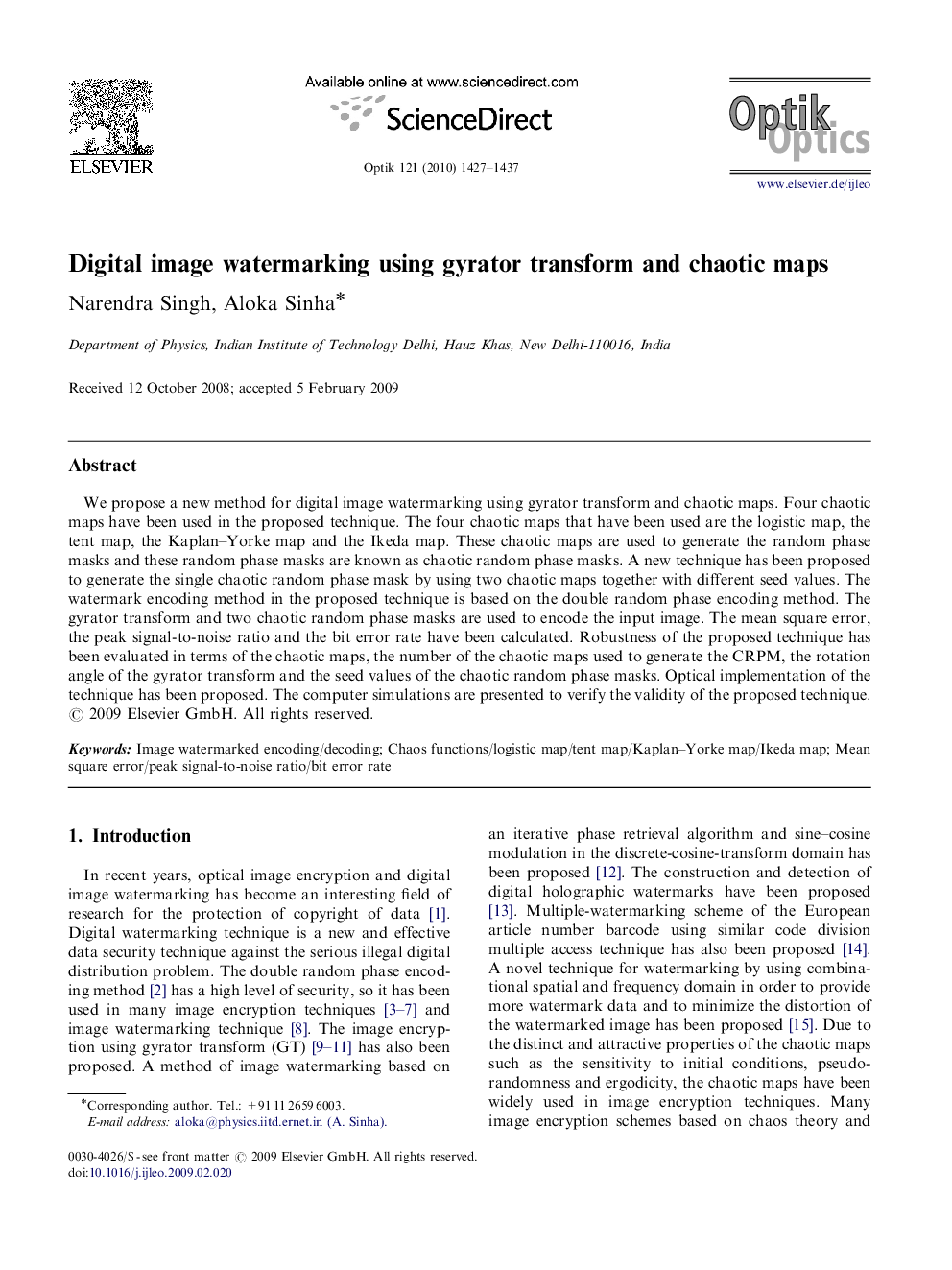 Digital image watermarking using gyrator transform and chaotic maps