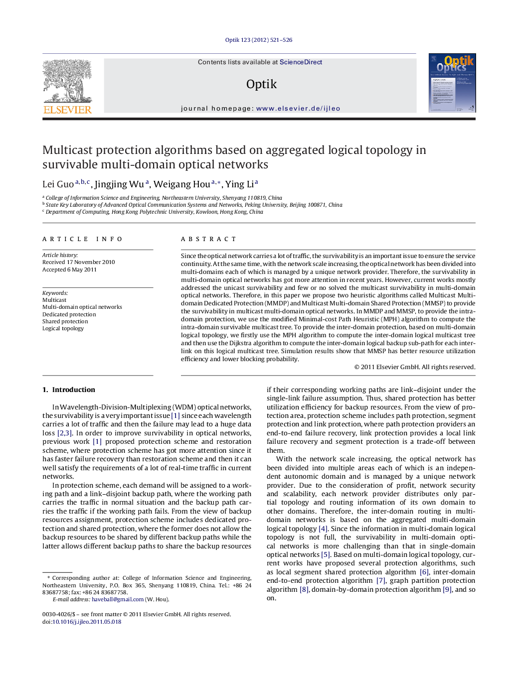 Multicast protection algorithms based on aggregated logical topology in survivable multi-domain optical networks