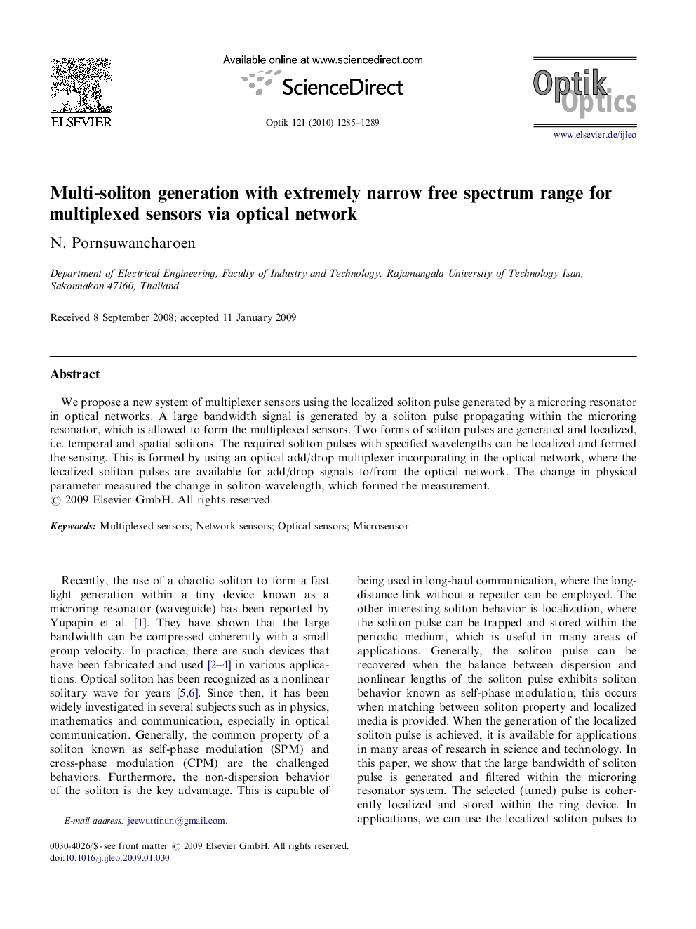 Multi-soliton generation with extremely narrow free spectrum range for multiplexed sensors via optical network