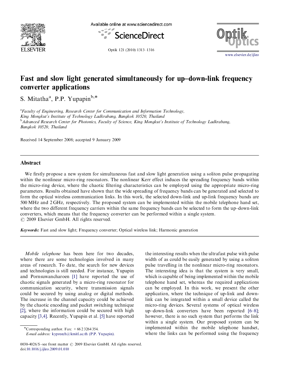 Fast and slow light generated simultaneously for up–down-link frequency converter applications