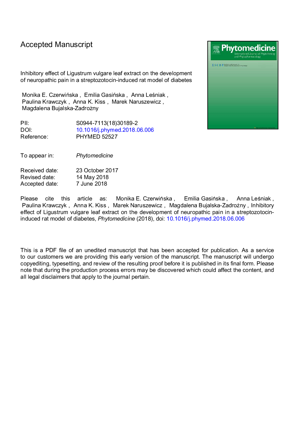 Inhibitory effect of Ligustrum vulgare leaf extract on the development of neuropathic pain in a streptozotocin-induced rat model of diabetes