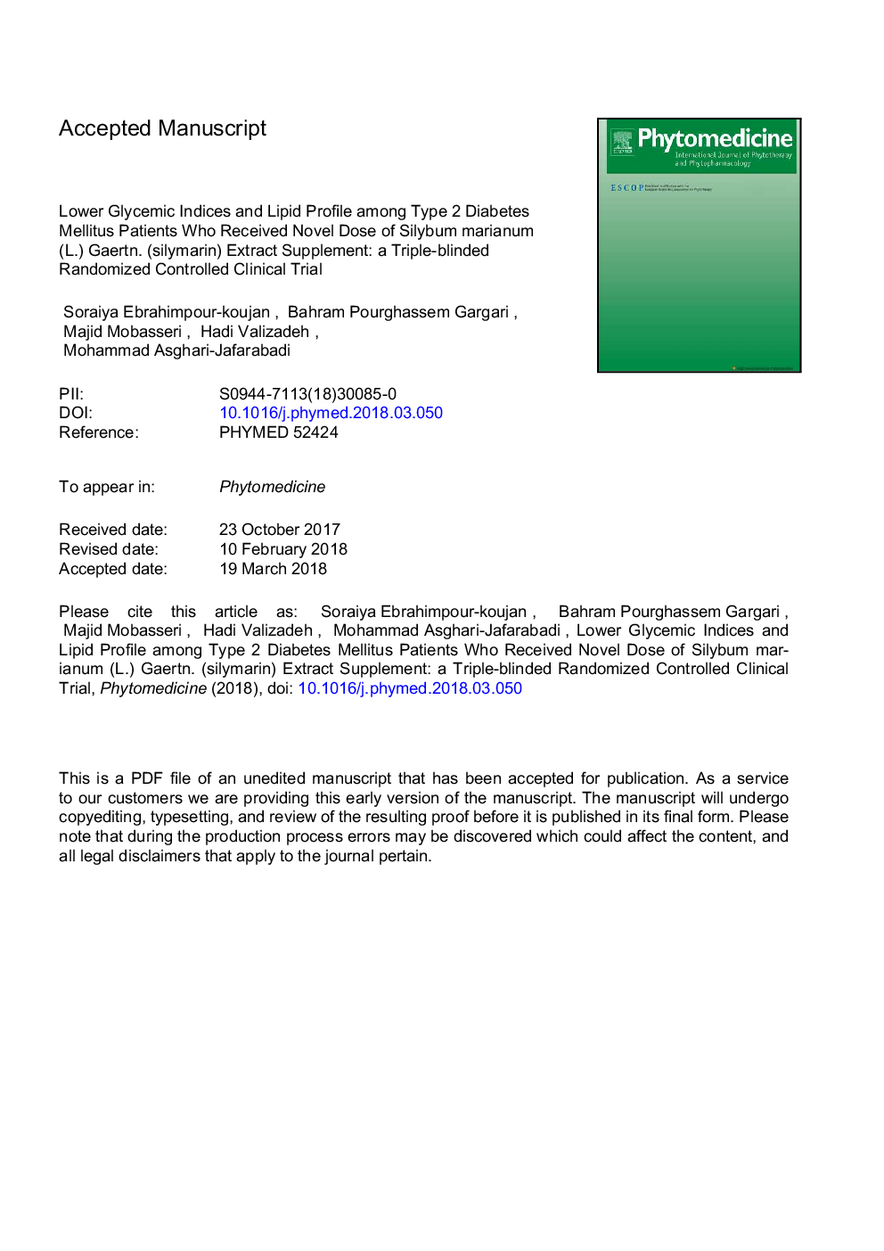 Lower glycemic indices and lipid profile among type 2 diabetes mellitus patients who received novel dose of Silybum marianum (L.) Gaertn. (silymarin) extract supplement: A Triple-blinded randomized controlled clinical trial