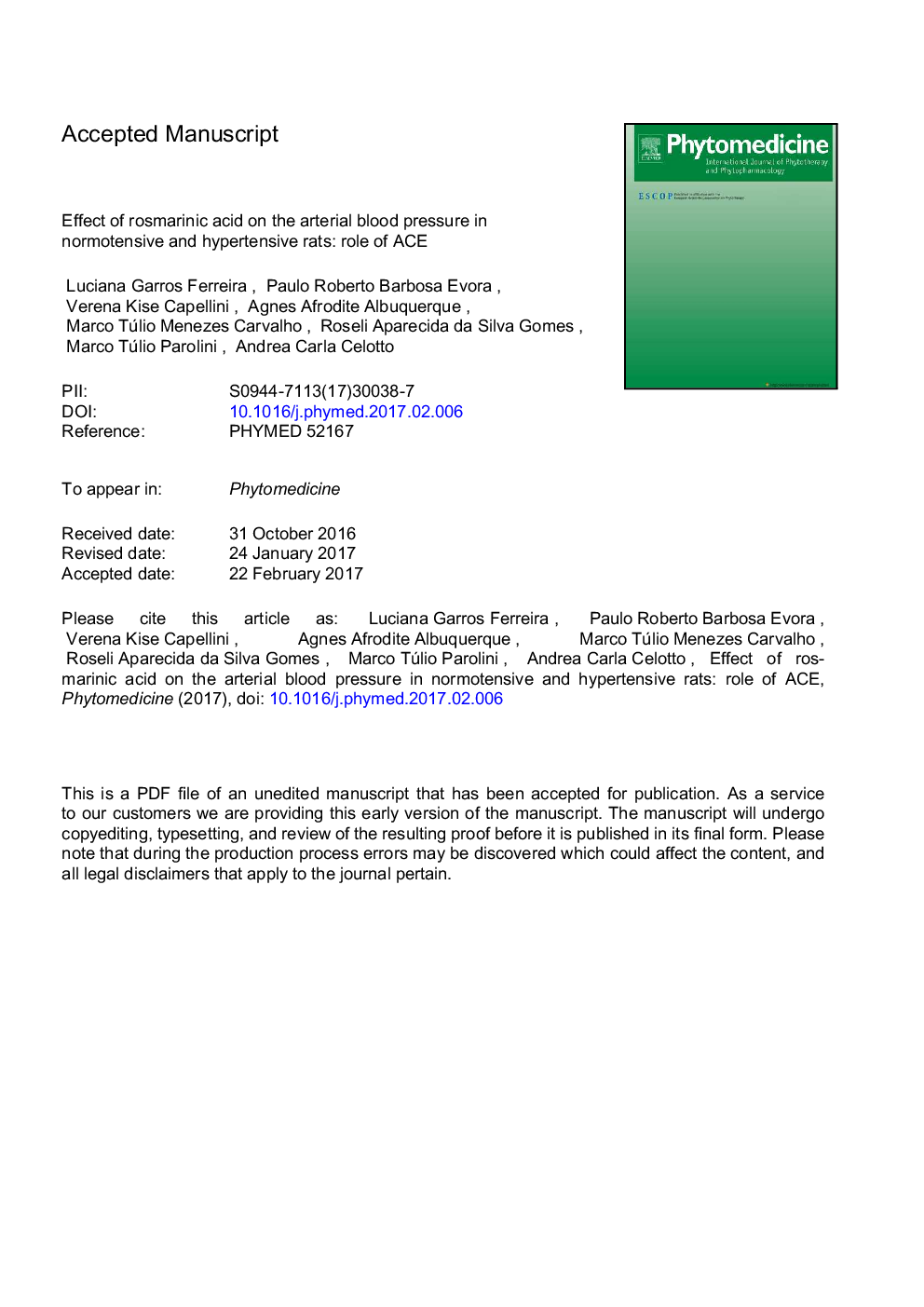 عکس صفحه اول مقاله: Effect of rosmarinic acid on the arterial blood pressure in normotensive and hypertensive rats: Role of ACE Effect of rosmarinic acid on the arterial blood pressure in normotensive and hypertensive rats: Role of ACE
