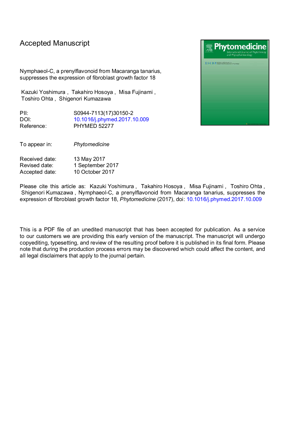 Nymphaeol-C, a prenylflavonoid from Macaranga tanarius, suppresses the expression of fibroblast growth factor 18