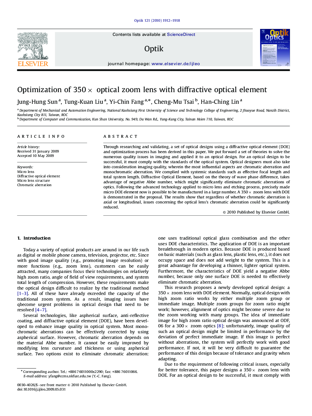 Optimization of 350× optical zoom lens with diffractive optical element