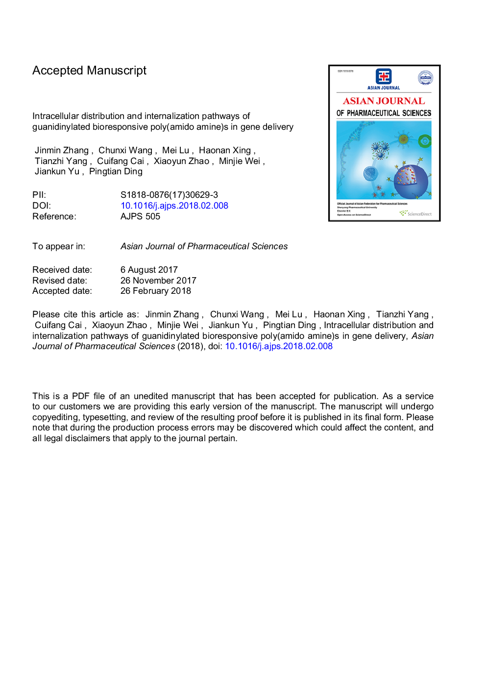 Intracellular distribution and internalization pathways of guanidinylated bioresponsive poly(amido amine)s in gene delivery