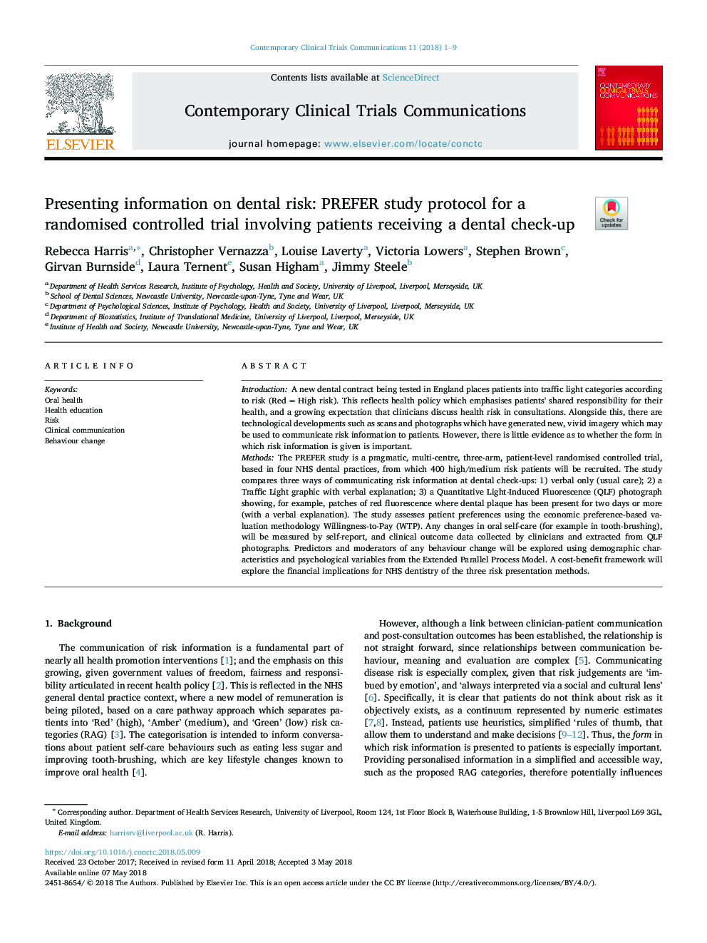 Presenting information on dental risk: PREFER study protocol for a randomised controlled trial involving patients receiving a dental check-up