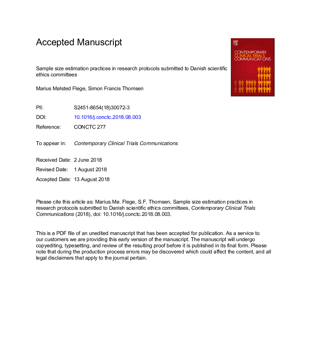 Sample size estimation practices in research protocols submitted to Danish scientific ethics committees