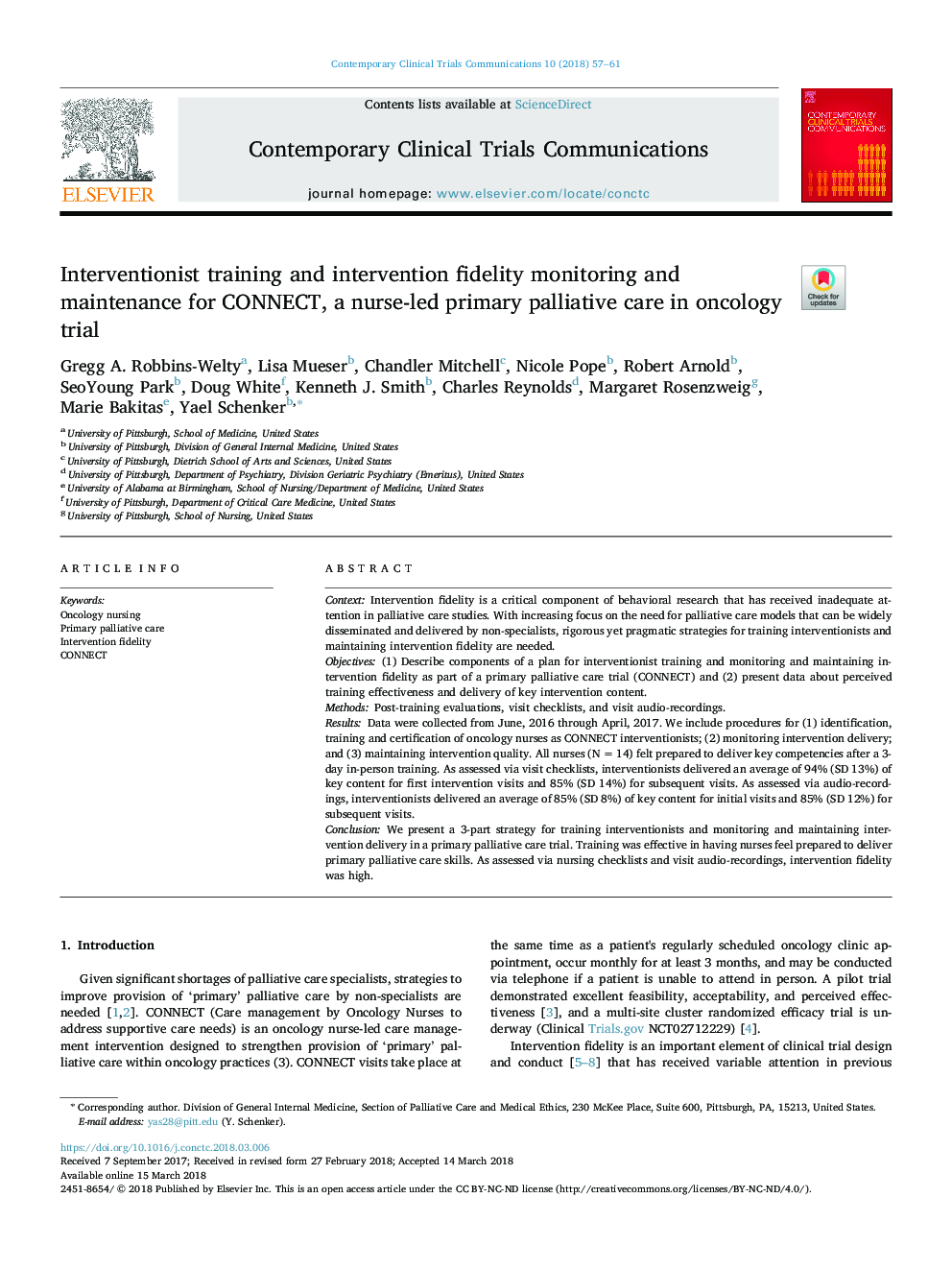 Interventionist training and intervention fidelity monitoring and maintenance for CONNECT, a nurse-led primary palliative care in oncology trial