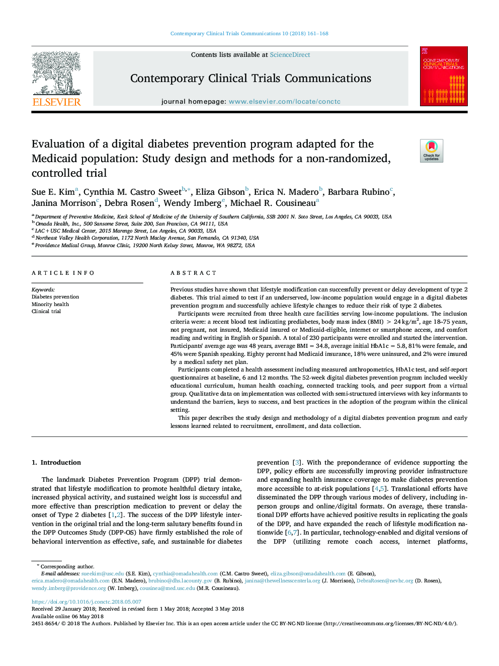 Evaluation of a digital diabetes prevention program adapted for the Medicaid population: Study design and methods for a non-randomized, controlled trial