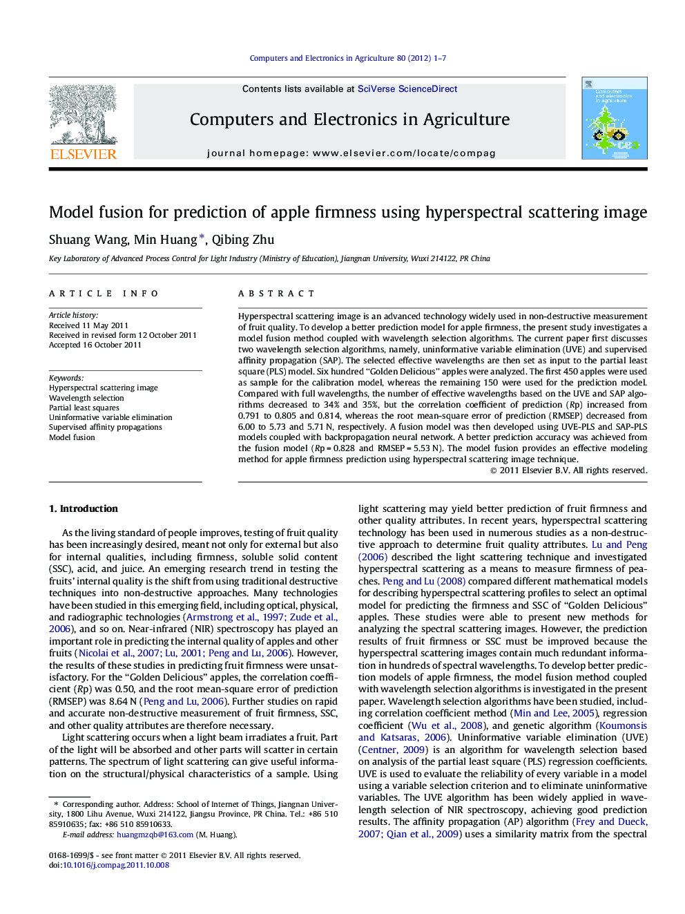 Model fusion for prediction of apple firmness using hyperspectral scattering image