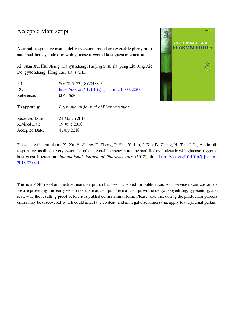 یک سیستم تحویل انسولین واکنش محرک مبتنی بر سیکلوکودکسترون اصلاح شده فنیل بورونات با اثر متقابل میزبان و مهمان گلوکز 