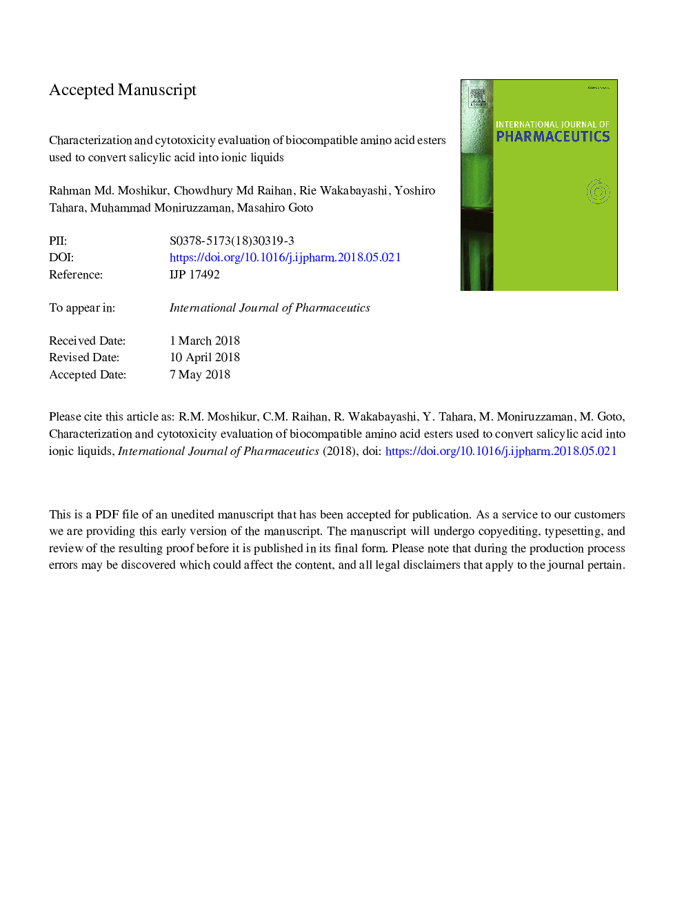 ارزیابی و ارزیابی سمیت مسمومیت های اسید آمینه اسید های بیولوژیک مورد استفاده برای تبدیل اسید سالیسیلیک به مایعات یونی 