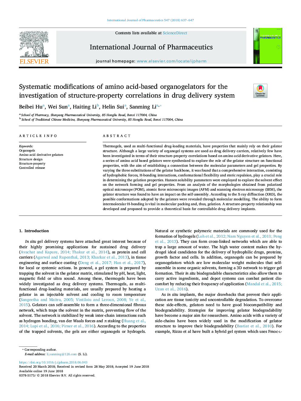 Systematic modifications of amino acid-based organogelators for the investigation of structure-property correlations in drug delivery system