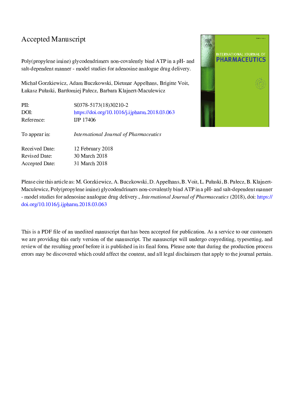 Poly(propyleneimine) glycodendrimers non-covalently bind ATP in a pH- and salt-dependent manner - model studies for adenosine analogue drug delivery