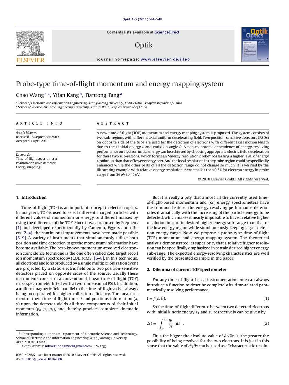 Probe-type time-of-flight momentum and energy mapping system