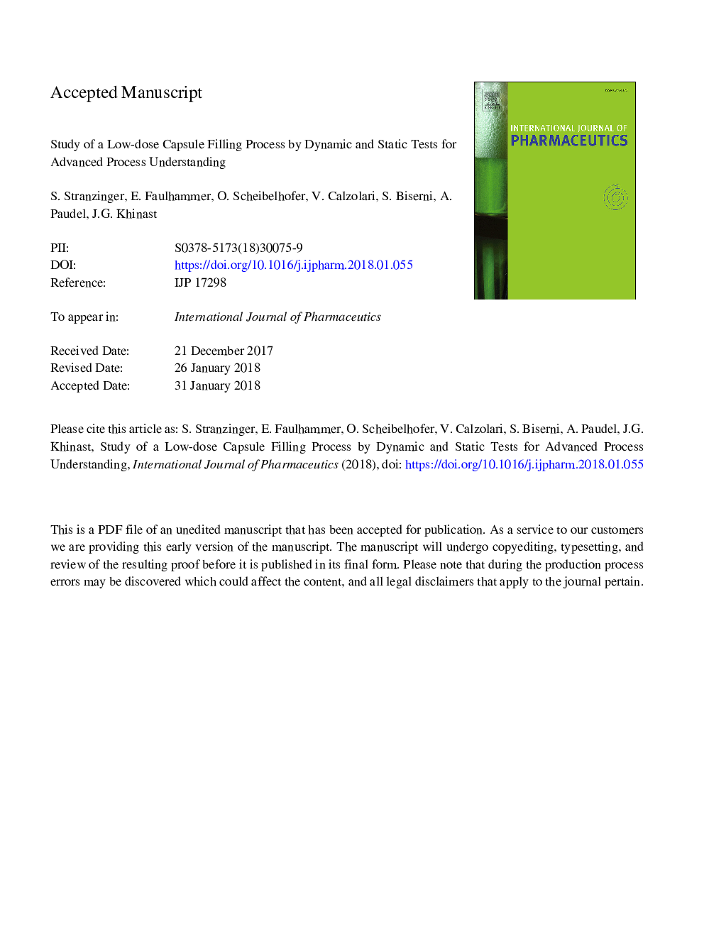 Study of a low-dose capsule filling process by dynamic and static tests for advanced process understanding