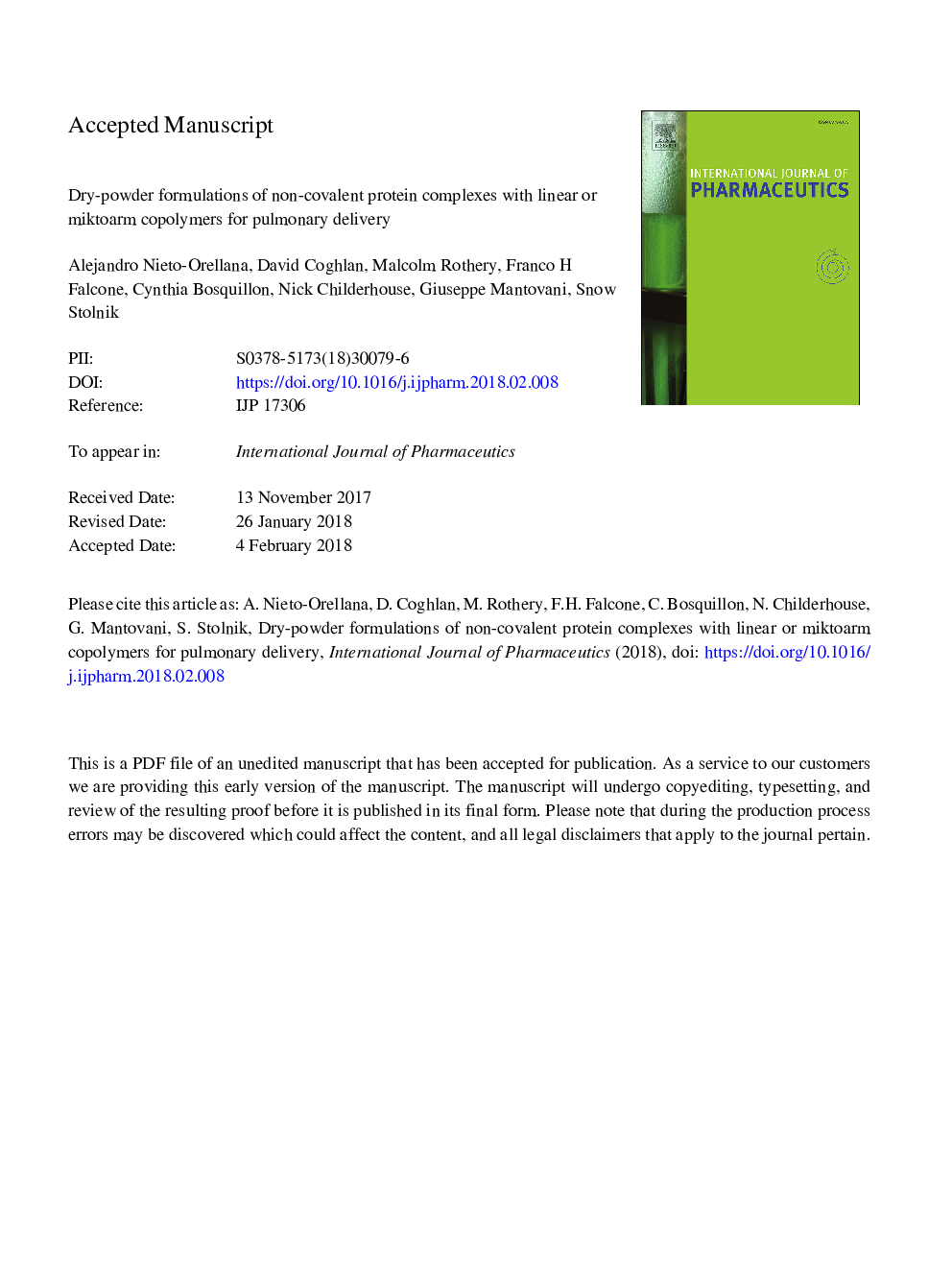 فرمولاسیون خشک پودر پروتئین های غیر کووالانتی با کوپلیمرهای خطی یا میکرومار برای تحویل ریوی 