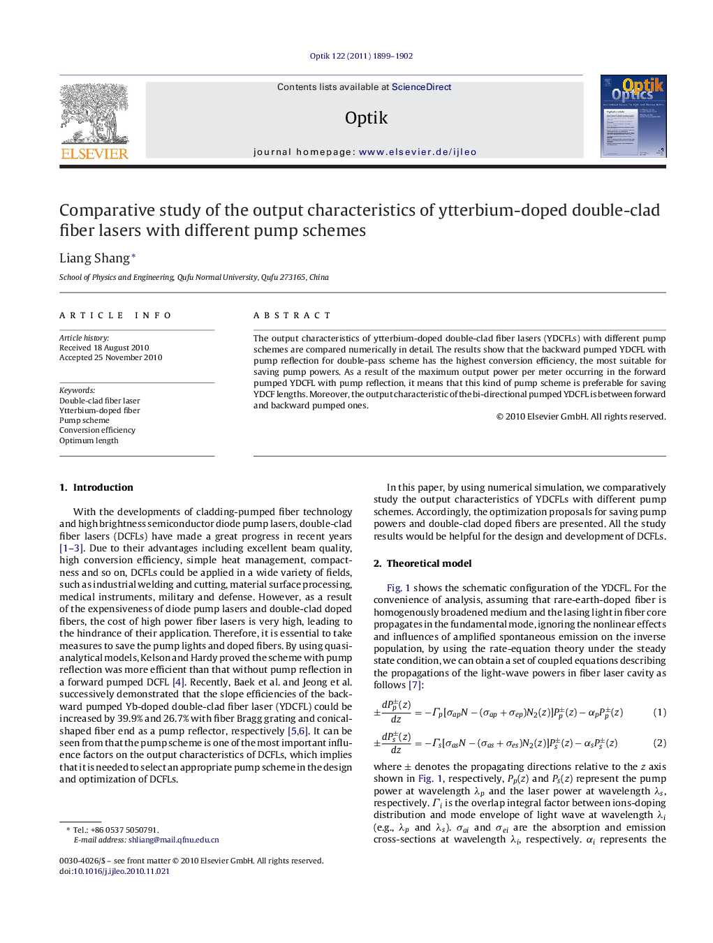 Comparative study of the output characteristics of ytterbium-doped double-clad fiber lasers with different pump schemes