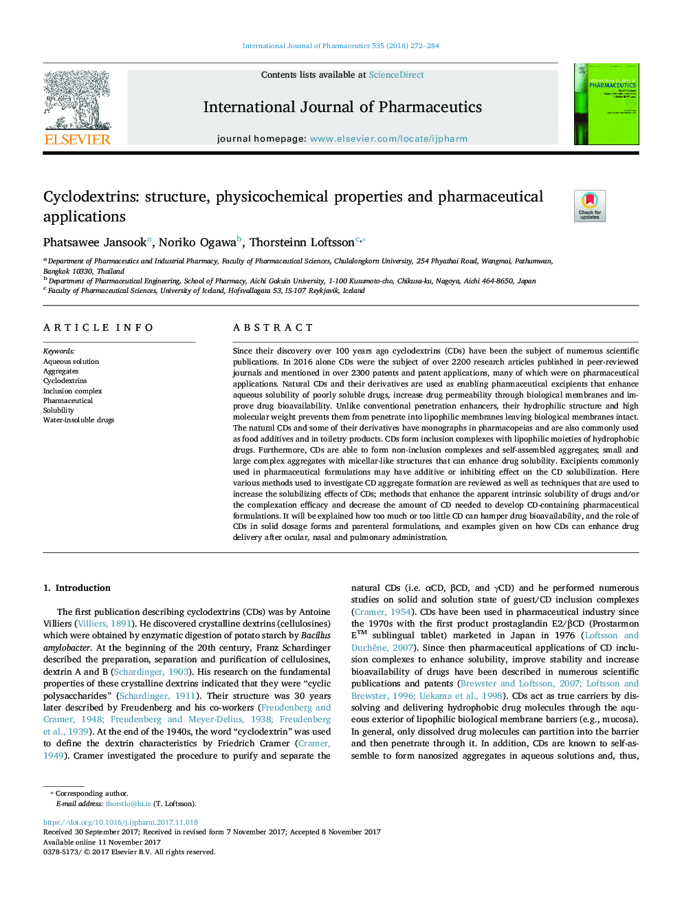 Cyclodextrins: structure, physicochemical properties and pharmaceutical applications