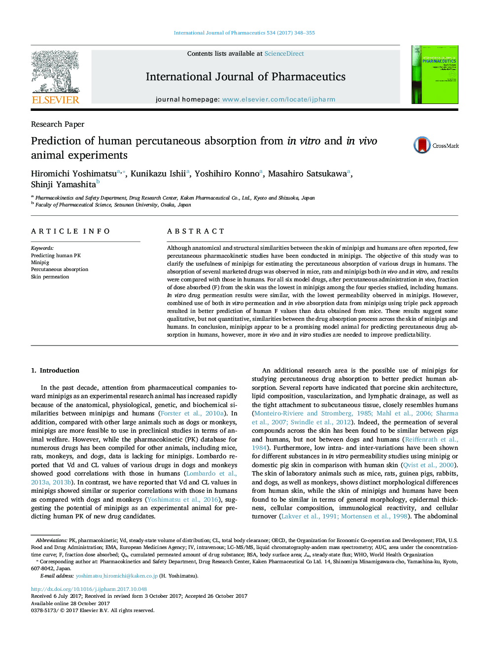 Prediction of human percutaneous absorption from in vitro and in vivo animal experiments