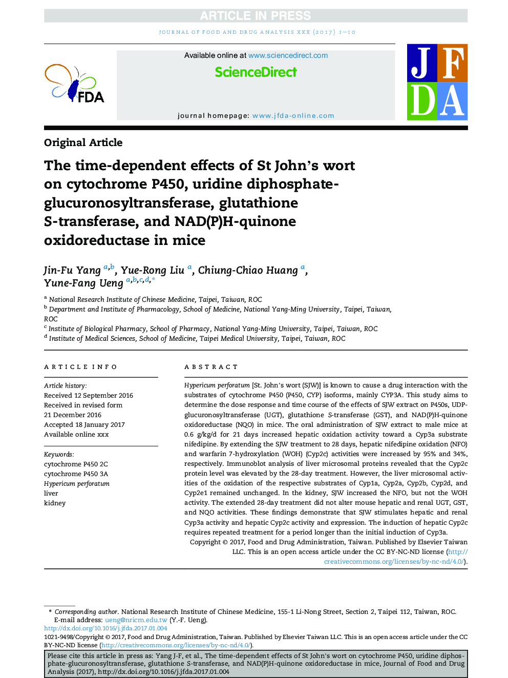 The time-dependent effects of St John's wort onÂ cytochrome P450, uridine diphosphate-glucuronosyltransferase, glutathione S-transferase, and NAD(P)H-quinone oxidoreductase in mice