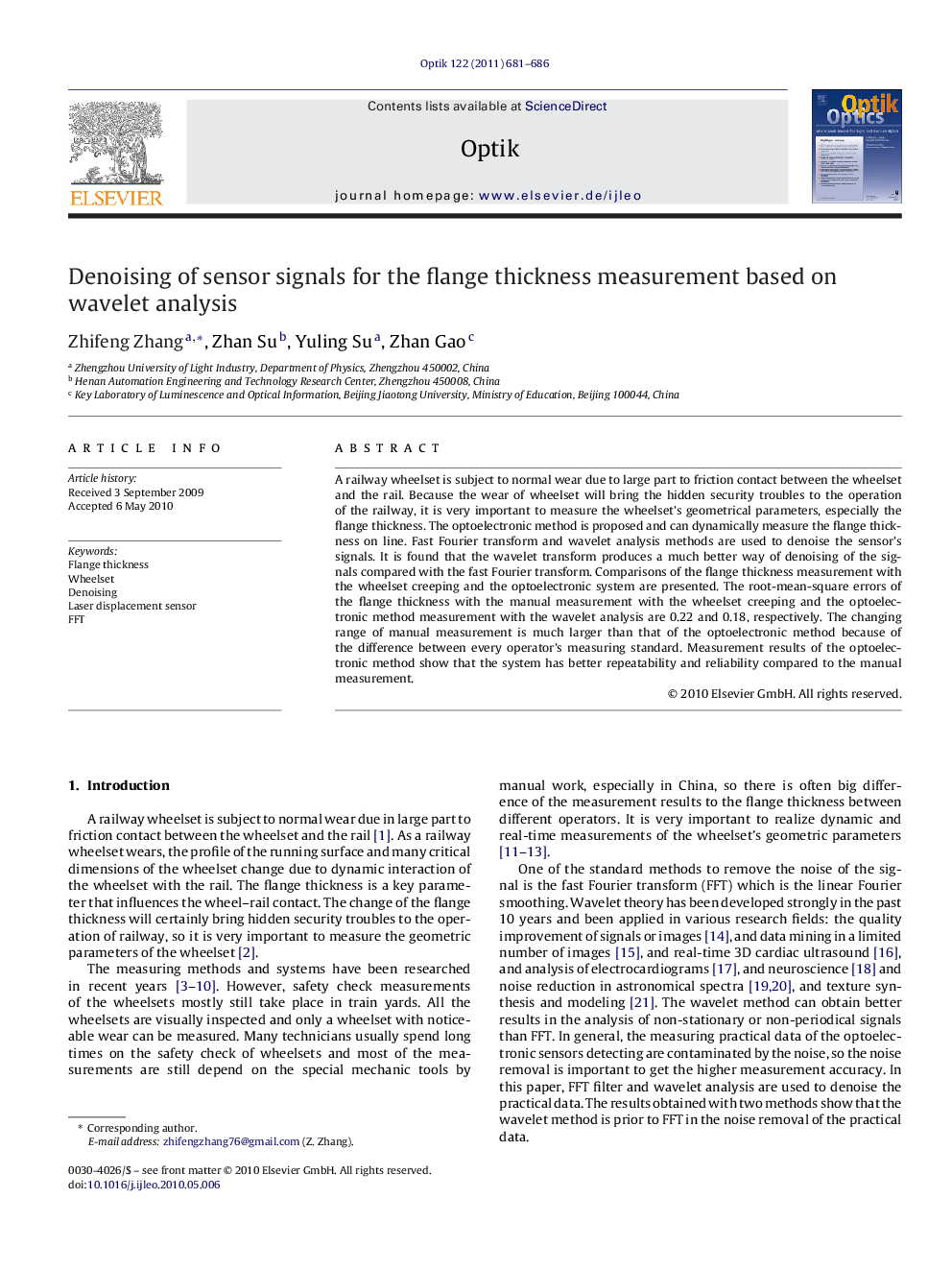 Denoising of sensor signals for the flange thickness measurement based on wavelet analysis