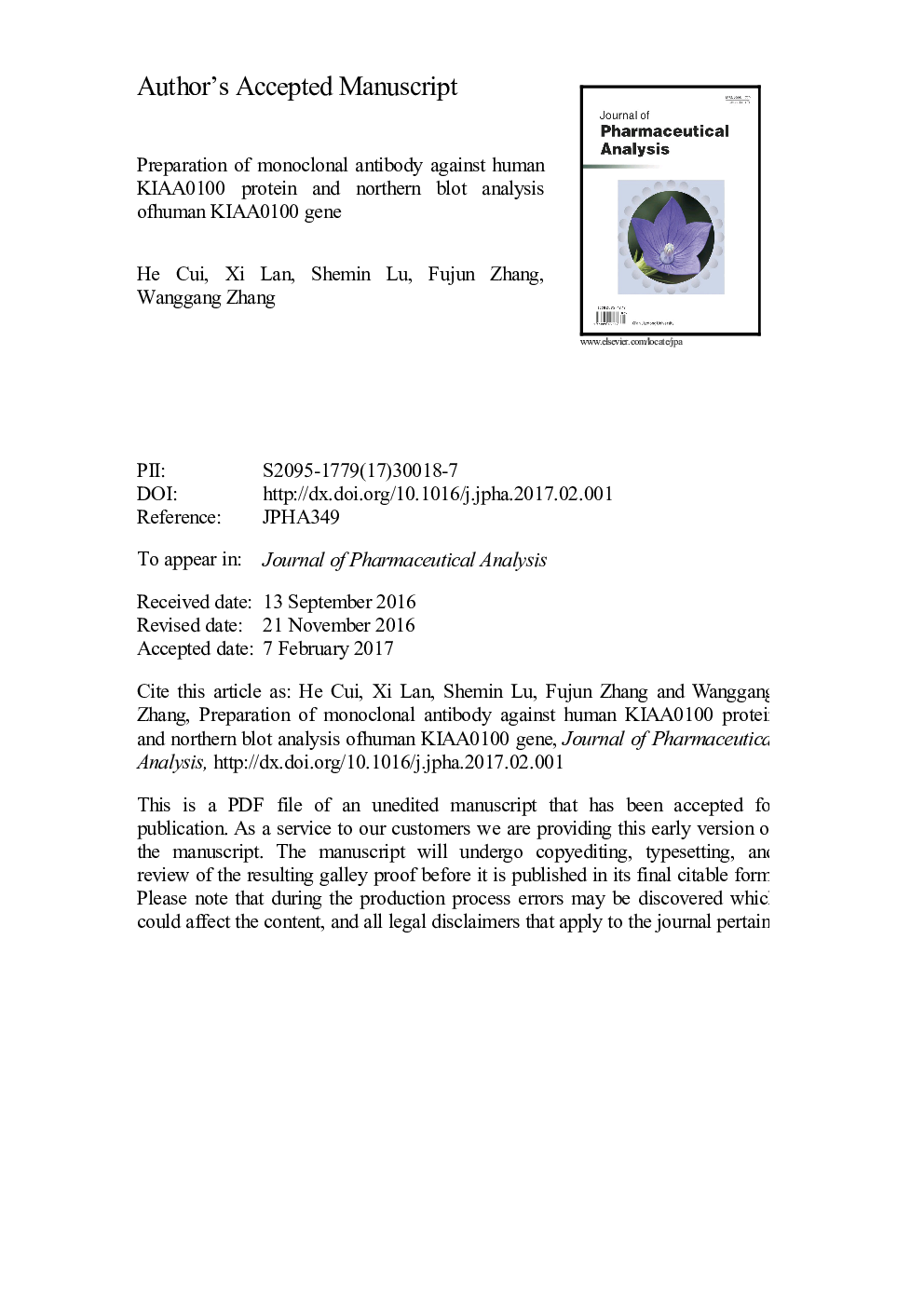 Preparation of monoclonal antibody against human KIAA0100 protein and Northern blot analysis of human KIAA0100 gene