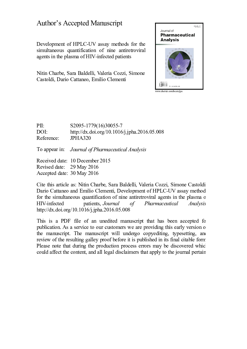 Development of an HPLC-UV assay method for the simultaneous quantification of nine antiretroviral agents in the plasma of HIV-infected patients