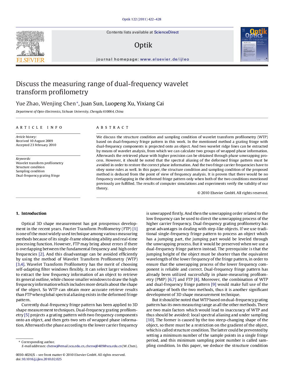 Discuss the measuring range of dual-frequency wavelet transform profilometry