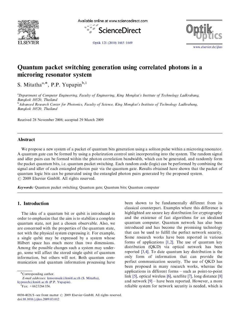 Quantum packet switching generation using correlated photons in a microring resonator system