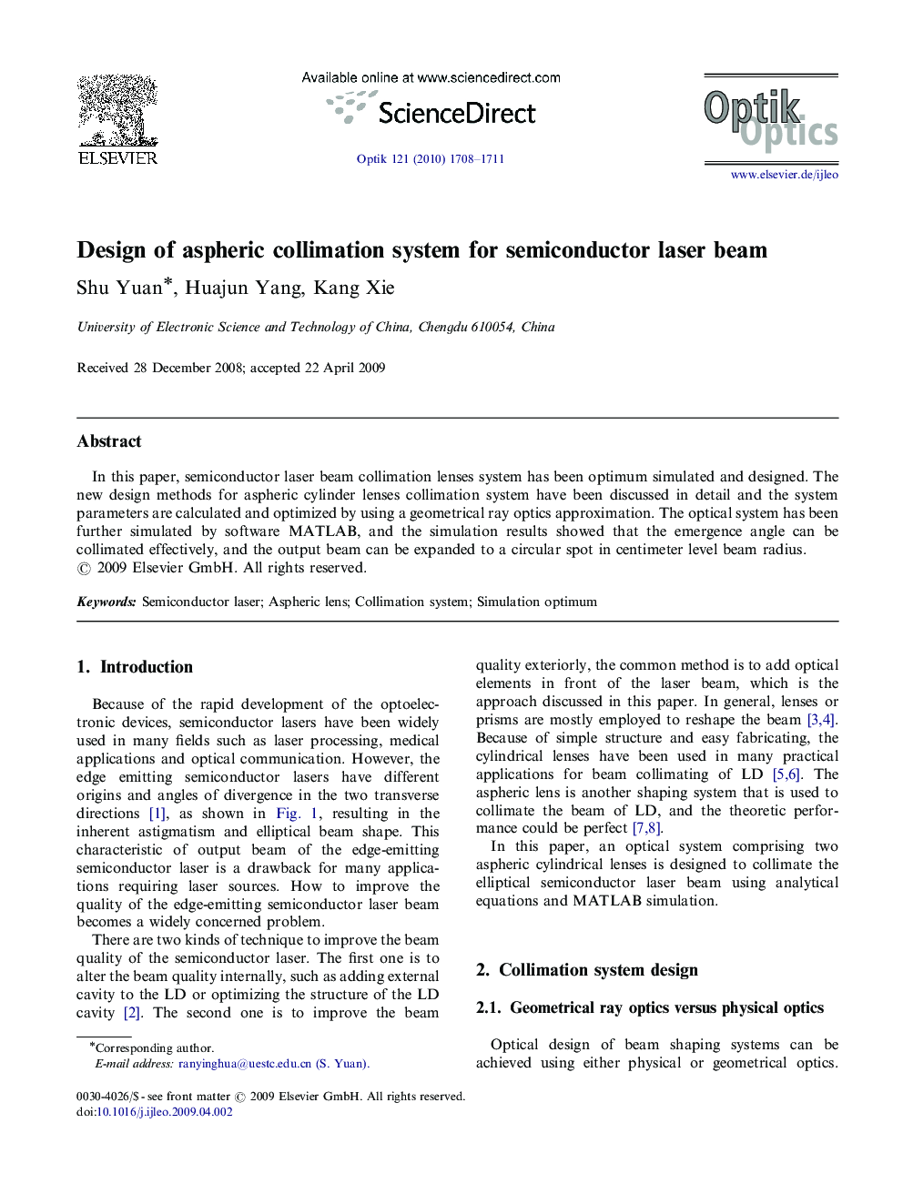 Design of aspheric collimation system for semiconductor laser beam