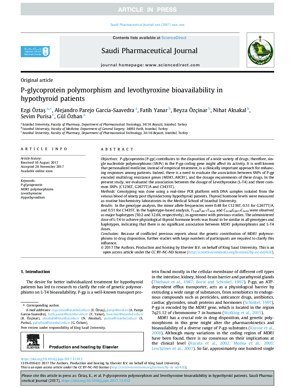 P-glycoprotein polymorphism and levothyroxine bioavailability in hypothyroid patients