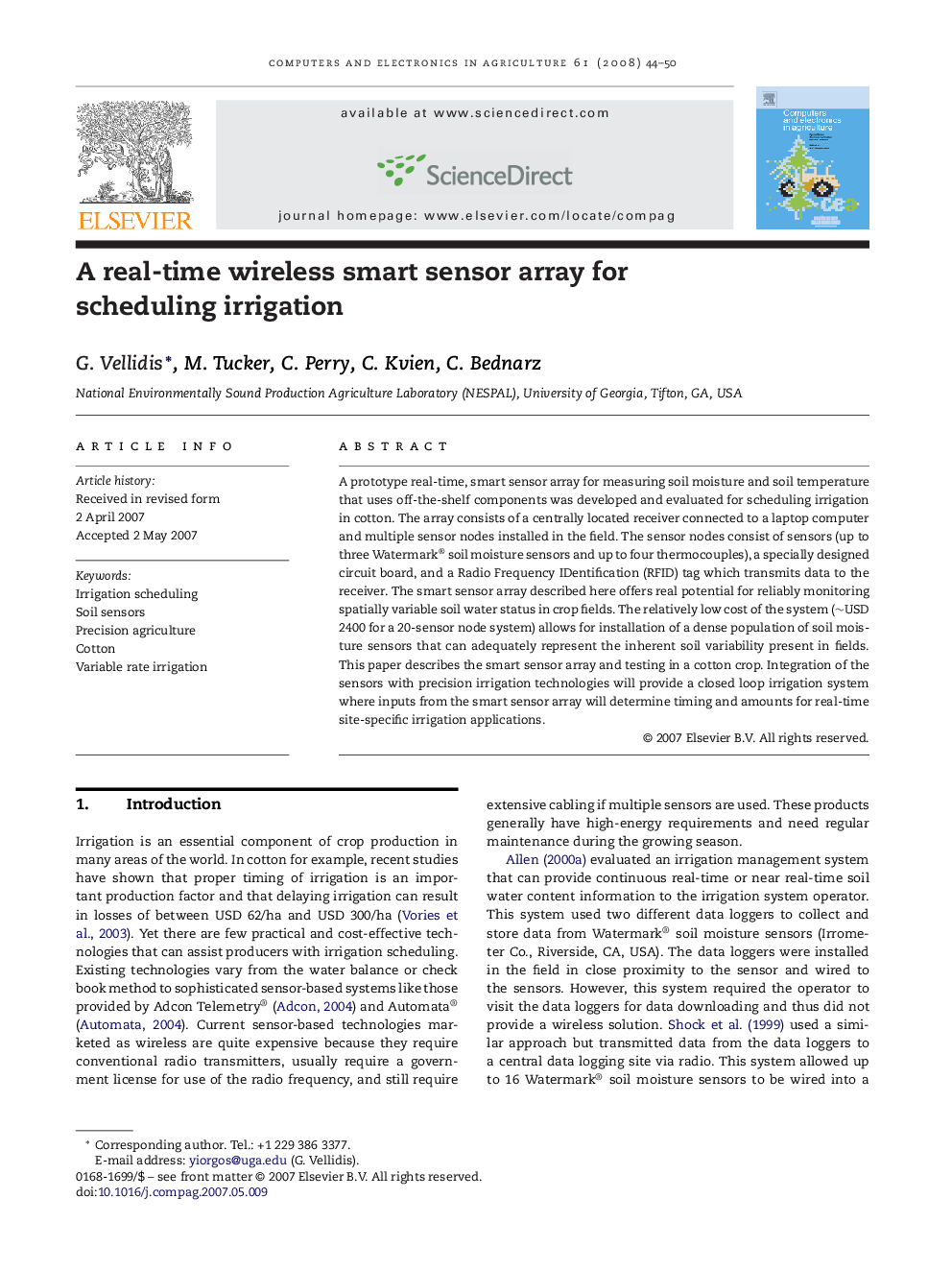 A real-time wireless smart sensor array for scheduling irrigation