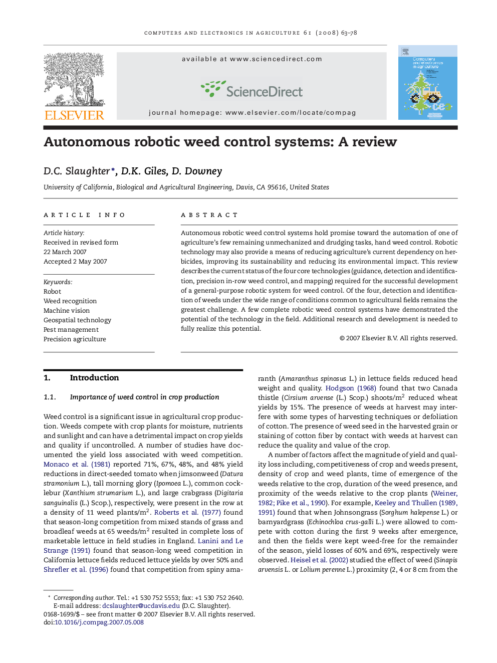 Autonomous robotic weed control systems: A review