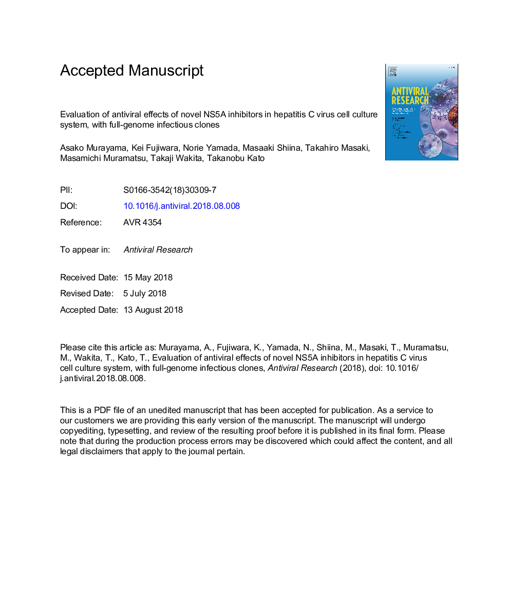 Evaluation of antiviral effects of novel NS5A inhibitors in hepatitis C virus cell culture system with full-genome infectious clones