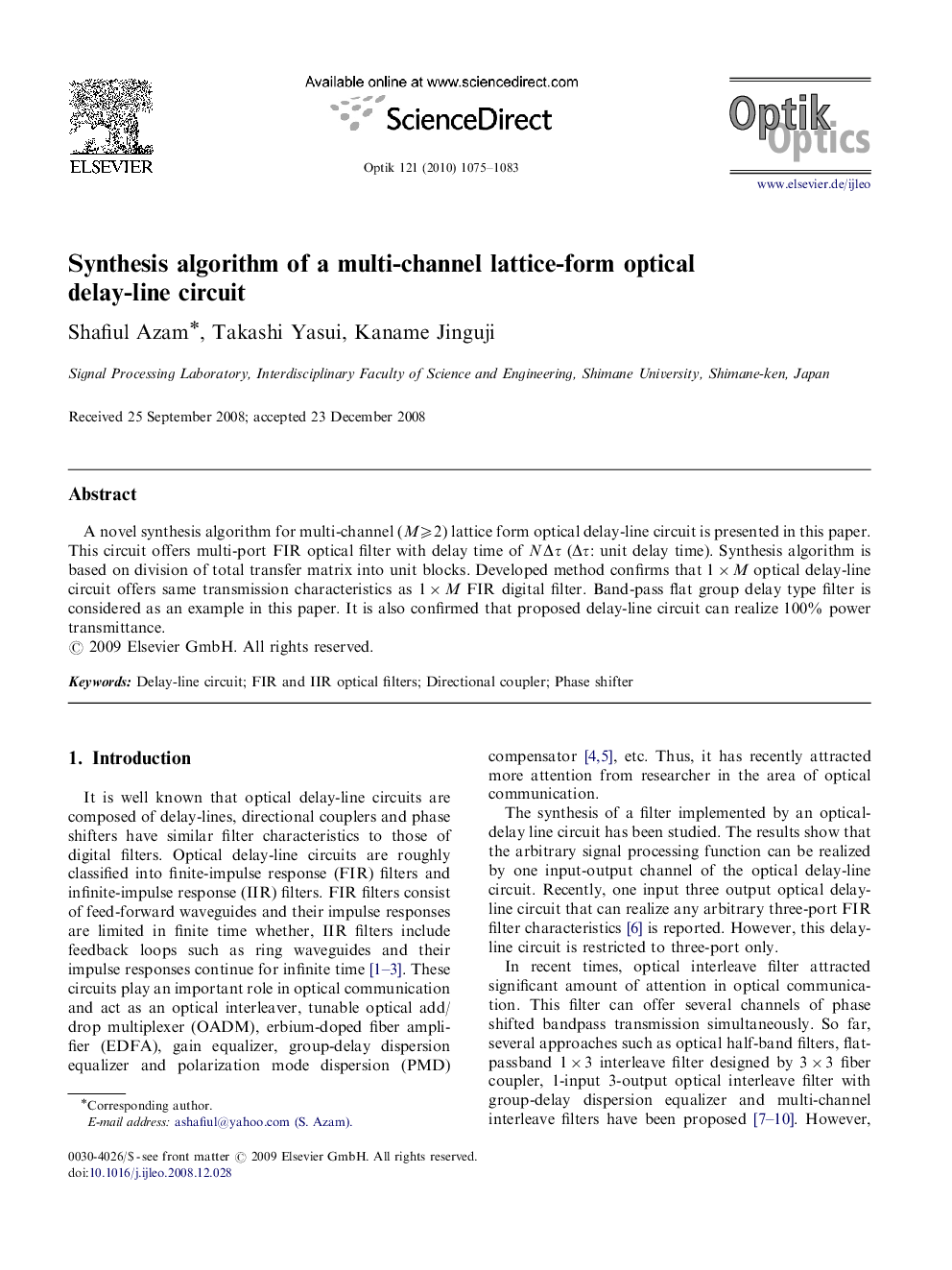 Synthesis algorithm of a multi-channel lattice-form optical delay-line circuit