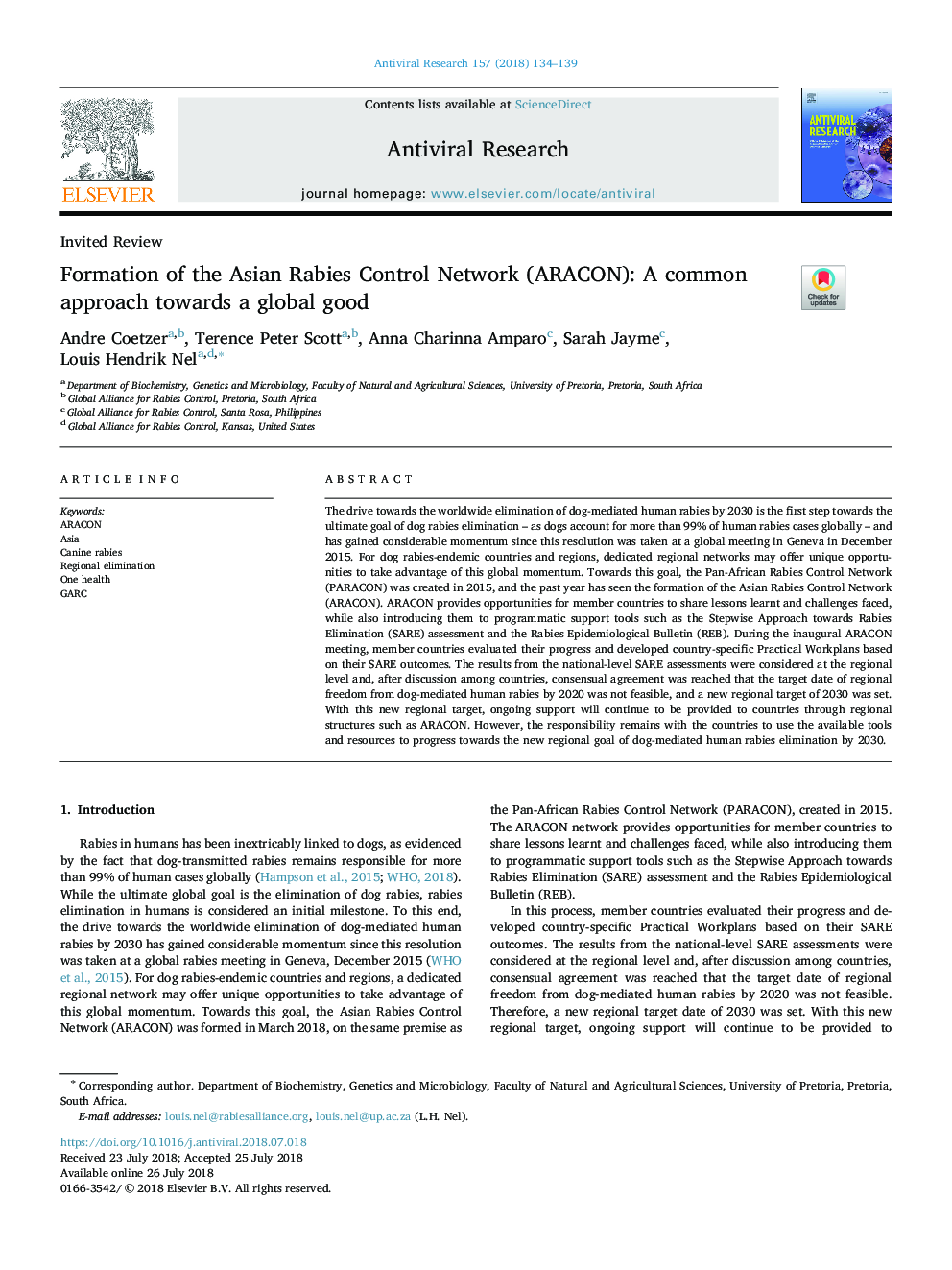Formation of the Asian Rabies Control Network (ARACON): A common approach towards a global good