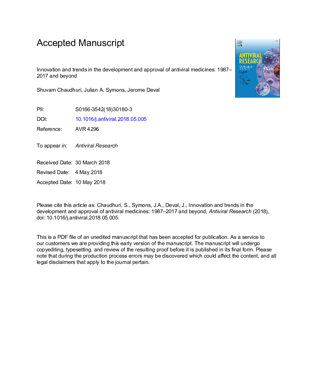 Innovation and trends in the development and approval of antiviral medicines: 1987-2017 and beyond