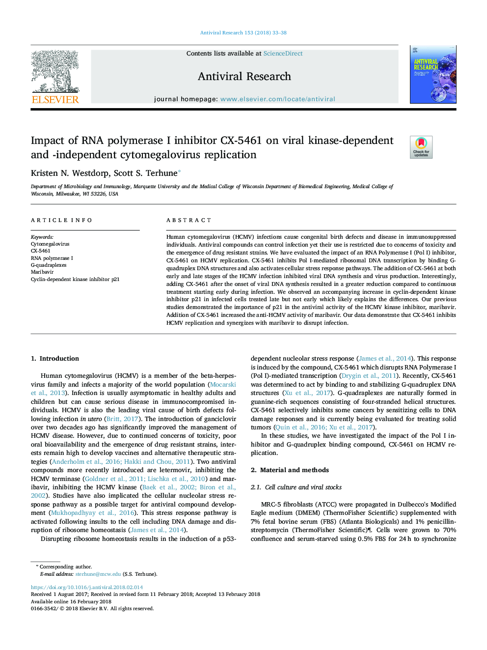 Impact of RNA polymerase I inhibitor CX-5461 on viral kinase-dependent and -independent cytomegalovirus replication