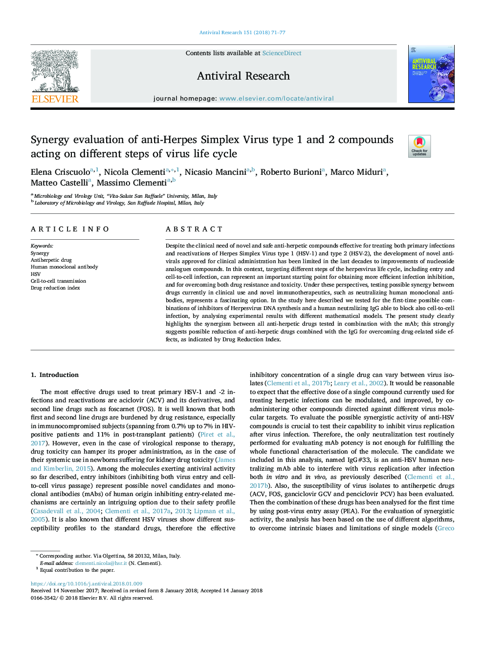 Synergy evaluation of anti-Herpes Simplex Virus type 1 and 2 compounds acting on different steps of virus life cycle