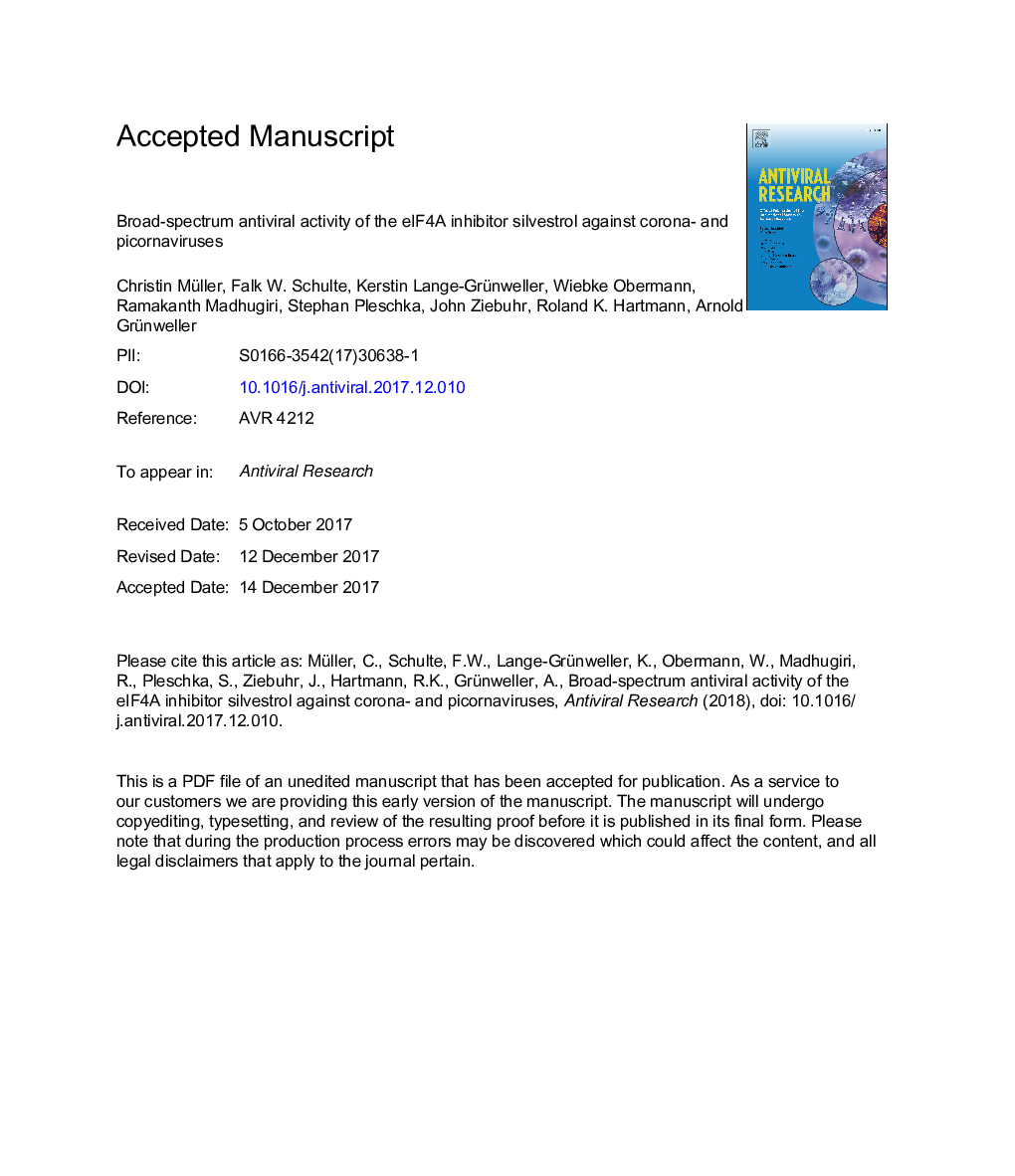 Broad-spectrum antiviral activity of the eIF4A inhibitor silvestrol against corona- and picornaviruses