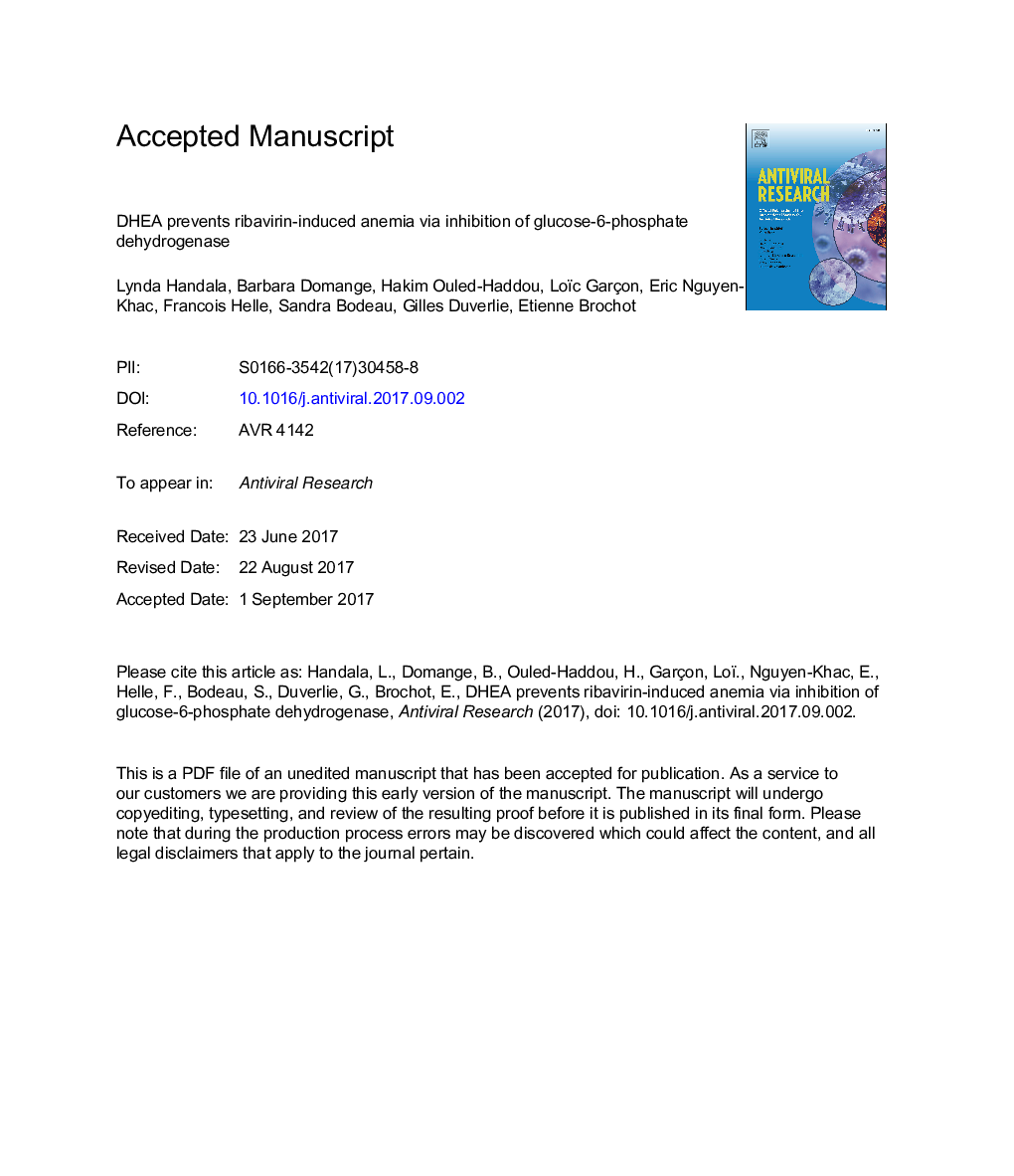 DHEA prevents ribavirin-induced anemia via inhibition of glucose-6-phosphate dehydrogenase