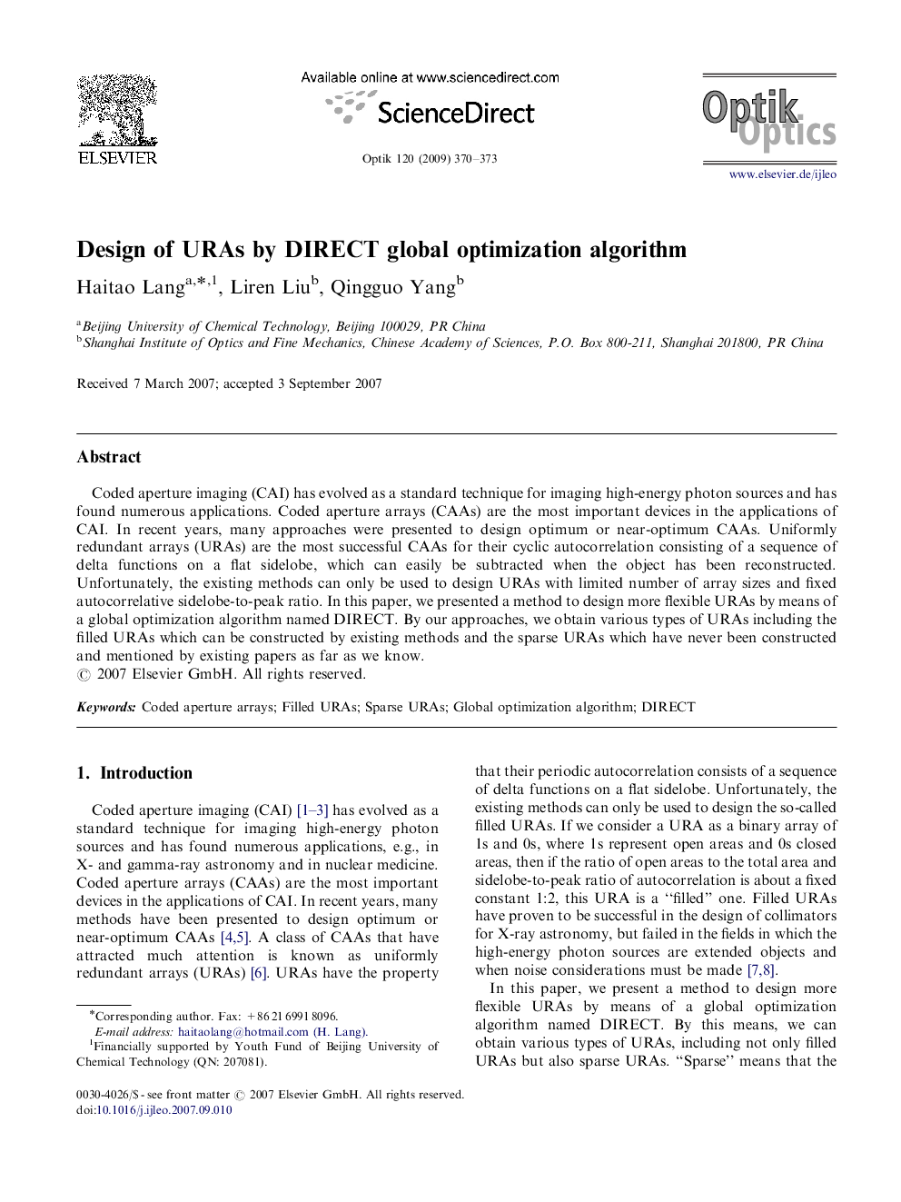 Design of URAs by DIRECT global optimization algorithm