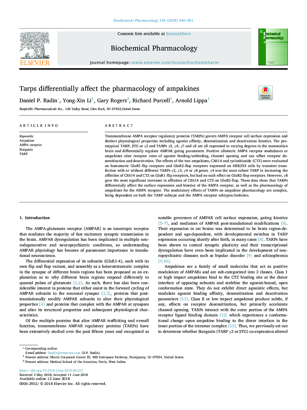 Tarps differentially affect the pharmacology of ampakines