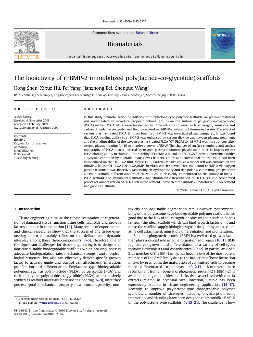 The bioactivity of rhBMP-2 immobilized poly(lactide-co-glycolide) scaffolds