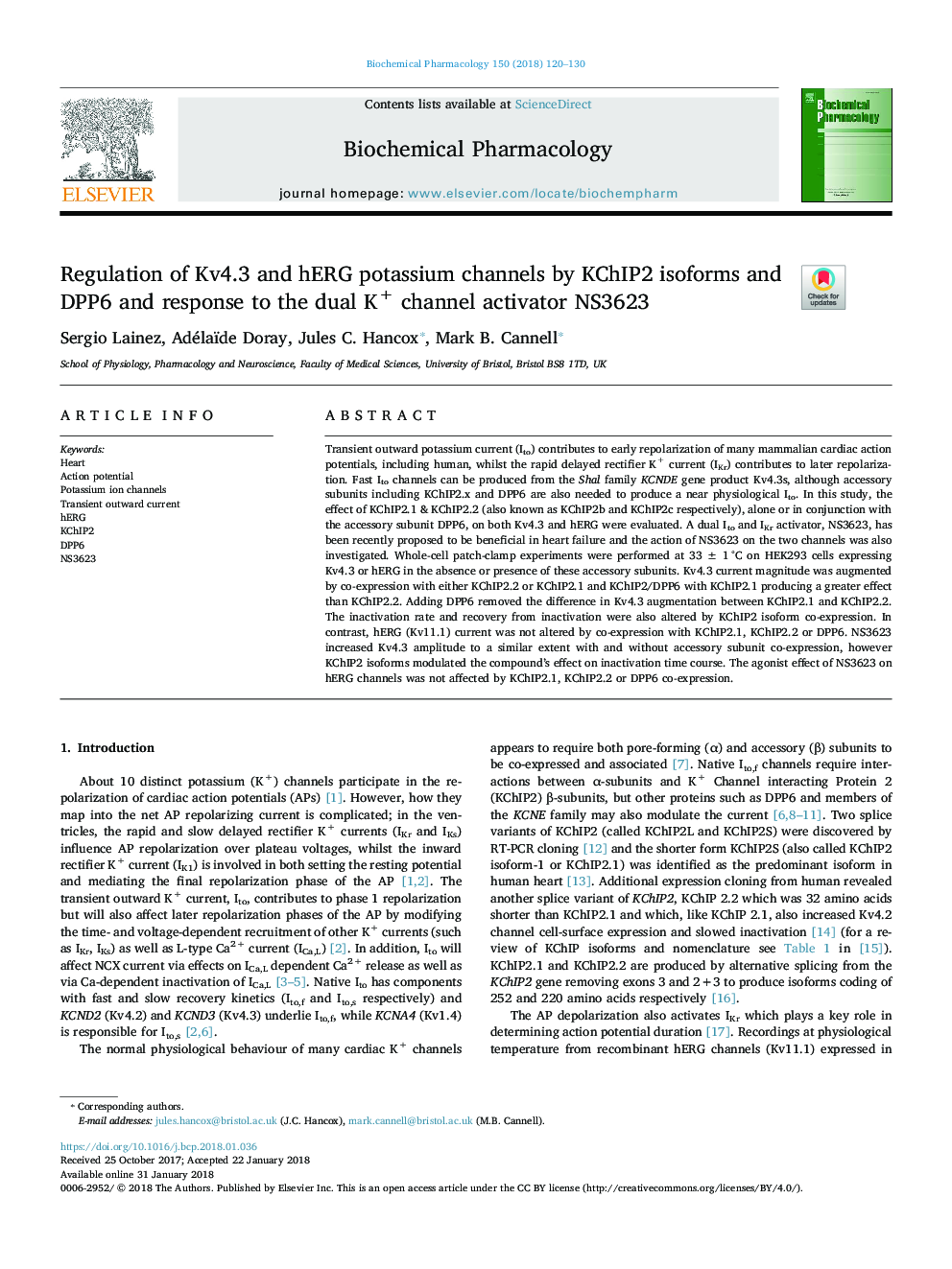 Regulation of Kv4.3 and hERG potassium channels by KChIP2 isoforms and DPP6 and response to the dual K+ channel activator NS3623